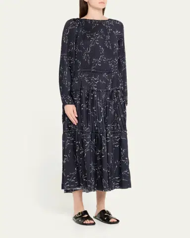 Plan C Pleated Long-Sleeve Midi Dress | Thumbnail 4 Plan C Pleated Long-Sleeve Midi Dress | Thumbnail 4