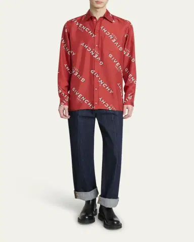 Givenchy Men's Diagonal-Logo Silk Shirt | Thumbnail 2 Givenchy Men's Diagonal-Logo Silk Shirt | Thumbnail 2