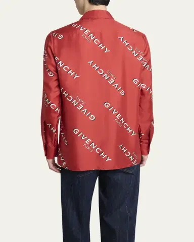 Givenchy Men's Diagonal-Logo Silk Shirt | Thumbnail 3 Givenchy Men's Diagonal-Logo Silk Shirt | Thumbnail 3