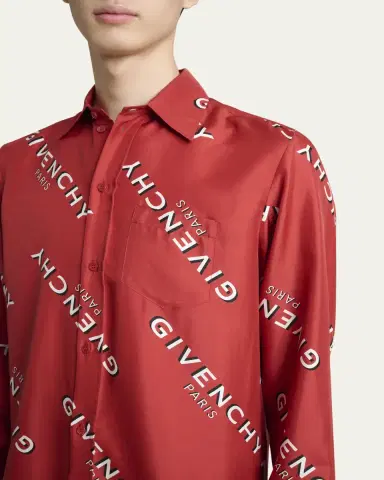 Givenchy Men's Diagonal-Logo Silk Shirt | Thumbnail 5 Givenchy Men's Diagonal-Logo Silk Shirt | Thumbnail 5