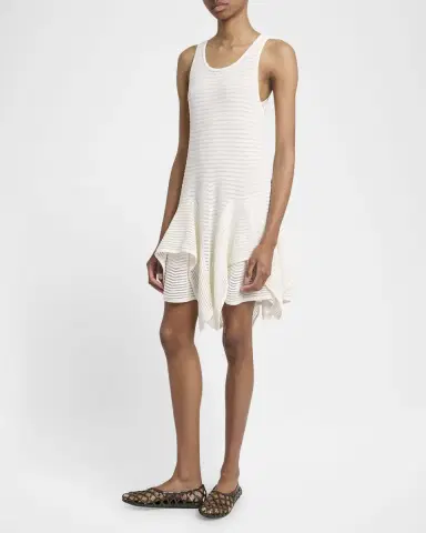 ALAÏA Ladder Knit Sleeveless Ruffle-Slits Midi Dress | Thumbnail 3 ALAÏA Ladder Knit Sleeveless Ruffle-Slits Midi Dress | Thumbnail 3