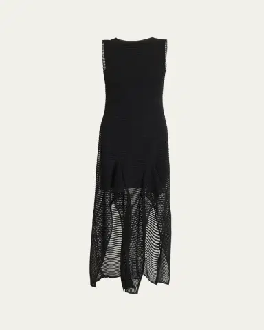 ALAÏA Ladder Knit Sleeveless Ruffle-Slits Midi Dress | Thumbnail 5 ALAÏA Ladder Knit Sleeveless Ruffle-Slits Midi Dress | Thumbnail 5