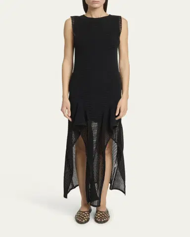 ALAÏA Ladder Knit Sleeveless Ruffle-Slits Midi Dress | Thumbnail 6 ALAÏA Ladder Knit Sleeveless Ruffle-Slits Midi Dress | Thumbnail 6