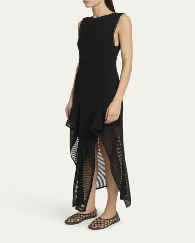 ALAÏA Ladder Knit Sleeveless Ruffle-Slits Midi Dress | Thumbnail 8 ALAÏA Ladder Knit Sleeveless Ruffle-Slits Midi Dress | Thumbnail 8