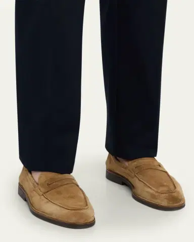 Bergdorf Goodman Men's Suede Flex-Sole Penny Loafers | Thumbnail 2 Bergdorf Goodman Men's Suede Flex-Sole Penny Loafers | Thumbnail 2