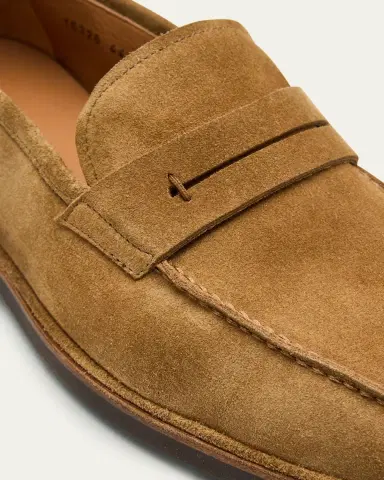 Bergdorf Goodman Men's Suede Flex-Sole Penny Loafers | Thumbnail 5 Bergdorf Goodman Men's Suede Flex-Sole Penny Loafers | Thumbnail 5