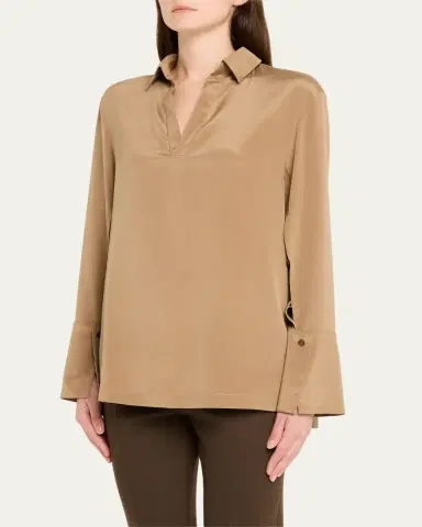 Max Mara Dover Silk Stretch Collared Top | Thumbnail 3 Max Mara Dover Silk Stretch Collared Top | Thumbnail 3