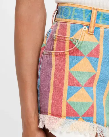Loewe Geo Print Denim Frayed Peekaboo Shorts | Thumbnail 4 Loewe Geo Print Denim Frayed Peekaboo Shorts | Thumbnail 4