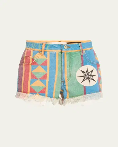 Loewe Geo Print Denim Frayed Peekaboo Shorts | Thumbnail 5 Loewe Geo Print Denim Frayed Peekaboo Shorts | Thumbnail 5