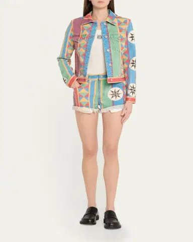 Loewe Geo Print Denim Frayed Peekaboo Shorts | Thumbnail 6 Loewe Geo Print Denim Frayed Peekaboo Shorts | Thumbnail 6
