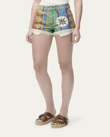 Loewe Geo Print Denim Frayed Peekaboo Shorts | Thumbnail 8 Loewe Geo Print Denim Frayed Peekaboo Shorts | Thumbnail 8
