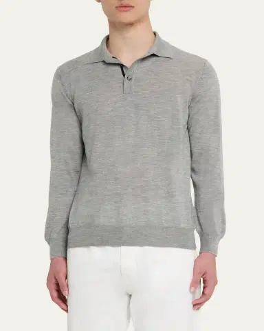 Cesare Attolini Men's Cashmere and Silk Polo Sweater | Thumbnail 3 Cesare Attolini Men's Cashmere and Silk Polo Sweater | Thumbnail 3