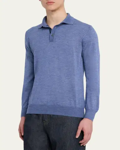 Cesare Attolini Men's Cashmere and Silk Polo Sweater | Thumbnail 9 Cesare Attolini Men's Cashmere and Silk Polo Sweater | Thumbnail 9