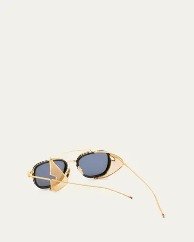 Thom Browne Men's Acetate and Titanium Rectangle Sunglasses with Side Shields | Thumbnail 2 Thom Browne Men's Acetate and Titanium Rectangle Sunglasses with Side Shields | Thumbnail 2