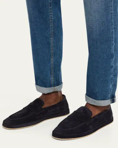 Brunello Cucinelli Men's Suede Rubber-Sole Penny Loafers | Thumbnail 2 Brunello Cucinelli Men's Suede Rubber-Sole Penny Loafers | Thumbnail 2