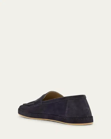Brunello Cucinelli Men's Suede Rubber-Sole Penny Loafers | Thumbnail 4 Brunello Cucinelli Men's Suede Rubber-Sole Penny Loafers | Thumbnail 4