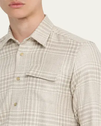 Kiton Men's Baba Tonal Plaid Side-Pocket Overshirt | Thumbnail 5 Kiton Men's Baba Tonal Plaid Side-Pocket Overshirt | Thumbnail 5