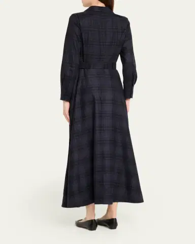 Akris Flannel Plaid Belted Long-Sleeve Maxi Shirtdress | Thumbnail 3 Akris Flannel Plaid Belted Long-Sleeve Maxi Shirtdress | Thumbnail 3