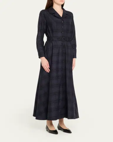 Akris Flannel Plaid Belted Long-Sleeve Maxi Shirtdress | Thumbnail 4 Akris Flannel Plaid Belted Long-Sleeve Maxi Shirtdress | Thumbnail 4