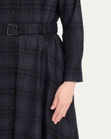 Akris Flannel Plaid Belted Long-Sleeve Maxi Shirtdress | Thumbnail 5 Akris Flannel Plaid Belted Long-Sleeve Maxi Shirtdress | Thumbnail 5