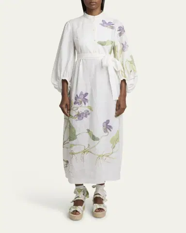 Erdem Floral Self-Tie Linen Dress | Thumbnail 2 Erdem Floral Self-Tie Linen Dress | Thumbnail 2