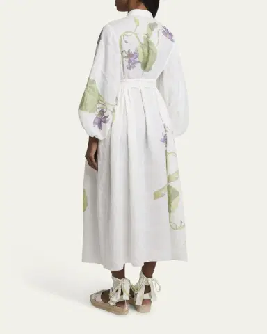 Erdem Floral Self-Tie Linen Dress | Thumbnail 3 Erdem Floral Self-Tie Linen Dress | Thumbnail 3