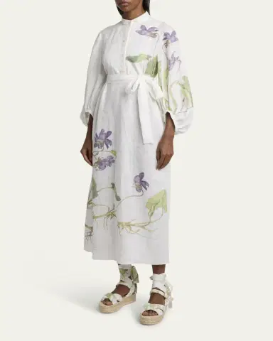 Erdem Floral Self-Tie Linen Dress | Thumbnail 4 Erdem Floral Self-Tie Linen Dress | Thumbnail 4