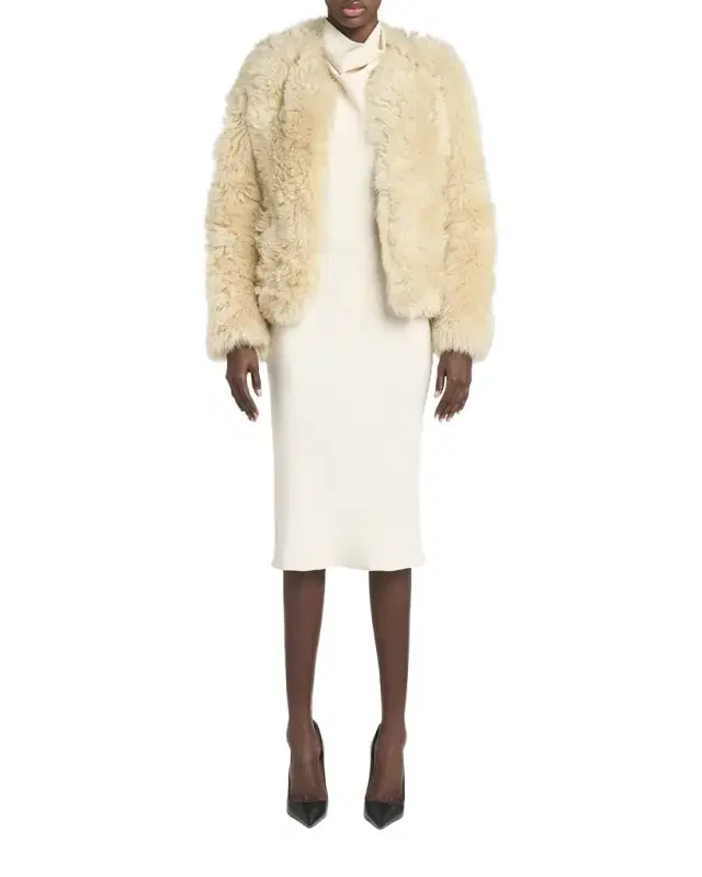 Curly Sheep Shearling Collarless Jacket Curly Sheep Shearling Collarless Jacket