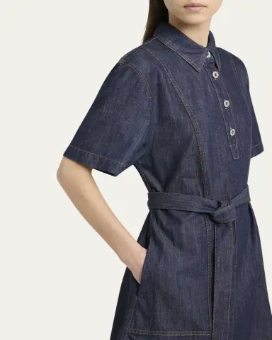 Bottega Veneta Short-Sleeve Belted Denim Shirtdress | Thumbnail 5 Bottega Veneta Short-Sleeve Belted Denim Shirtdress | Thumbnail 5