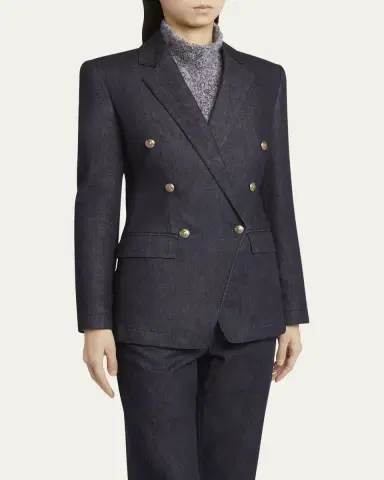 Giorgio Armani Cotton-Cashmere Denim Double-Breasted Blazer | Thumbnail 4 Giorgio Armani Cotton-Cashmere Denim Double-Breasted Blazer | Thumbnail 4