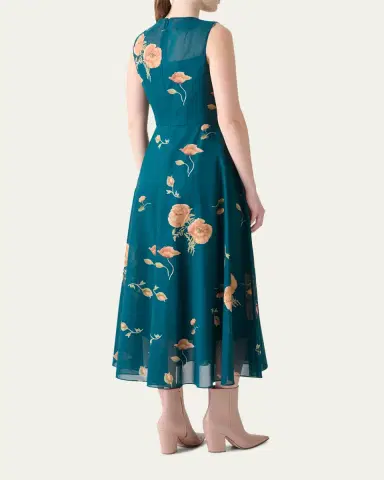 Akris Anemone Print Belted Fit-and-Flare Voile Dress | Thumbnail 3 Akris Anemone Print Belted Fit-and-Flare Voile Dress | Thumbnail 3