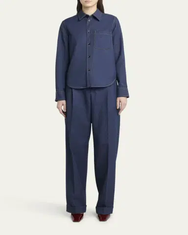 Bottega Veneta Melange Wool Cotton Drill Button-Down Shirt | Thumbnail 2 Bottega Veneta Melange Wool Cotton Drill Button-Down Shirt | Thumbnail 2