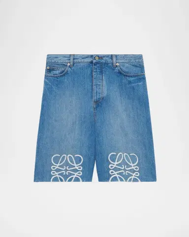 Loewe Men's Maxi-Anagram Washed Denim Shorts | Thumbnail 2 Loewe Men's Maxi-Anagram Washed Denim Shorts | Thumbnail 2