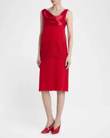 FERRAGAMO lace-Panel Silk Chiffon Midi Dress | Thumbnail 3 FERRAGAMO lace-Panel Silk Chiffon Midi Dress | Thumbnail 3