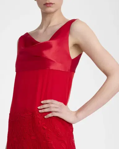 FERRAGAMO lace-Panel Silk Chiffon Midi Dress | Thumbnail 4 FERRAGAMO lace-Panel Silk Chiffon Midi Dress | Thumbnail 4