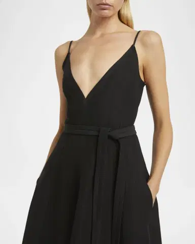 Proenza Schouler Elaine Plunging Belted Linen-Blend Midi Dress | Thumbnail 4 Proenza Schouler Elaine Plunging Belted Linen-Blend Midi Dress | Thumbnail 4