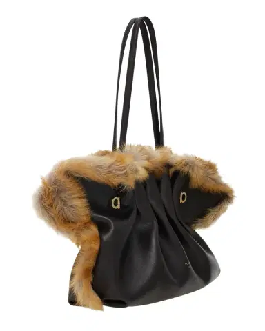 Ferragamo Pinch Soft Shearling-Trim Leather Shoulder Bag | Thumbnail 1 Ferragamo Pinch Soft Shearling-Trim Leather Shoulder Bag | Thumbnail 1