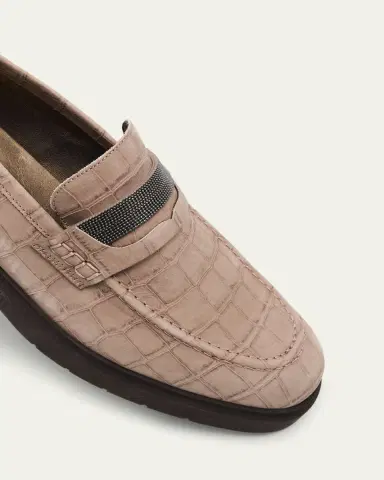 Brunello Cucinelli Croc-Embossed Suede Monili Penny Loafers | Thumbnail 5 Brunello Cucinelli Croc-Embossed Suede Monili Penny Loafers | Thumbnail 5