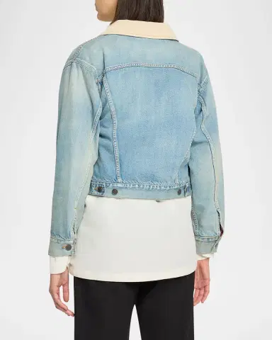 THE ROW Joras Crop Denim Jacket with Corduroy Collar | Thumbnail 2 THE ROW Joras Crop Denim Jacket with Corduroy Collar | Thumbnail 2