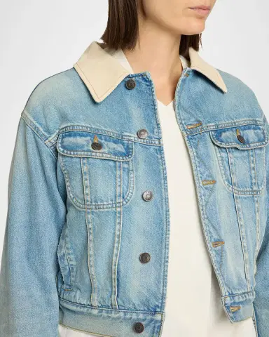 THE ROW Joras Crop Denim Jacket with Corduroy Collar | Thumbnail 4 THE ROW Joras Crop Denim Jacket with Corduroy Collar | Thumbnail 4