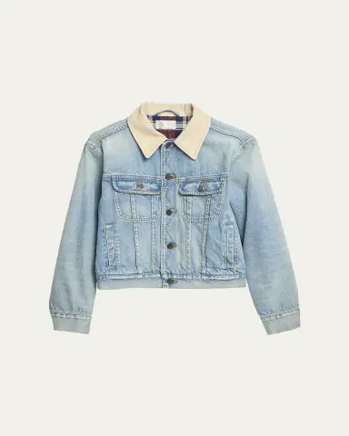 THE ROW Joras Crop Denim Jacket with Corduroy Collar | Thumbnail 5 THE ROW Joras Crop Denim Jacket with Corduroy Collar | Thumbnail 5