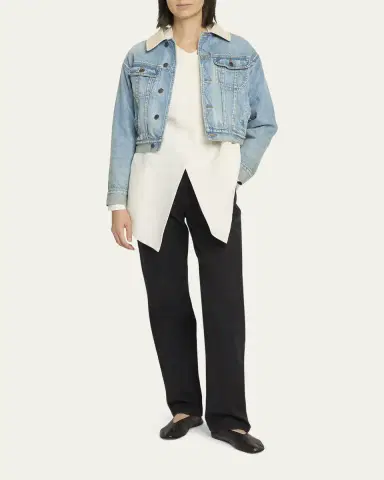 THE ROW Joras Crop Denim Jacket with Corduroy Collar | Thumbnail 6 THE ROW Joras Crop Denim Jacket with Corduroy Collar | Thumbnail 6