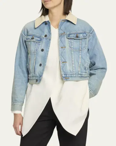 THE ROW Joras Crop Denim Jacket with Corduroy Collar | Thumbnail 8 THE ROW Joras Crop Denim Jacket with Corduroy Collar | Thumbnail 8