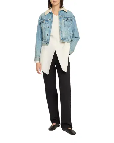 THE ROW Joras Crop Denim Jacket with Corduroy Collar | Thumbnail 1 THE ROW Joras Crop Denim Jacket with Corduroy Collar | Thumbnail 1