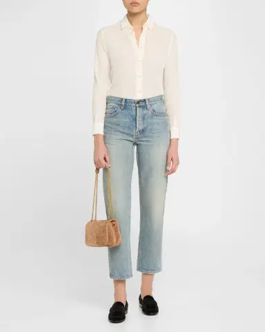 Saint Laurent Jamie 4.3 Mini YSL Chain Shoulder Bag in Quilted Suede | Thumbnail 4 Saint Laurent Jamie 4.3 Mini YSL Chain Shoulder Bag in Quilted Suede | Thumbnail 4