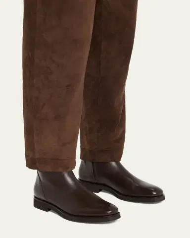 Brunello Cucinelli Leather Ankle Booties with Monili Pull Tab | Thumbnail 2 Brunello Cucinelli Leather Ankle Booties with Monili Pull Tab | Thumbnail 2