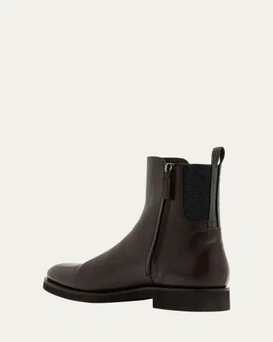 Brunello Cucinelli Leather Ankle Booties with Monili Pull Tab | Thumbnail 4 Brunello Cucinelli Leather Ankle Booties with Monili Pull Tab | Thumbnail 4