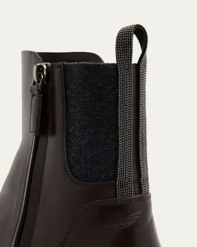 Brunello Cucinelli Leather Ankle Booties with Monili Pull Tab | Thumbnail 5 Brunello Cucinelli Leather Ankle Booties with Monili Pull Tab | Thumbnail 5