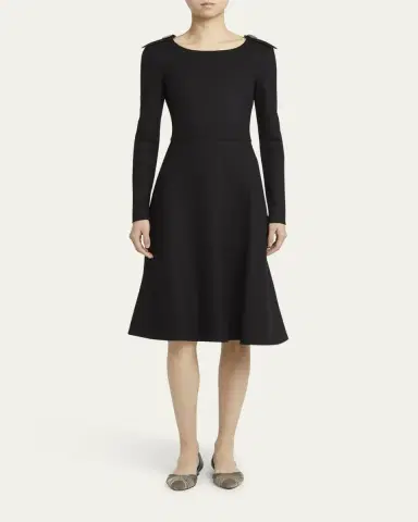 Giorgio Armani Shoulder-Epaulet Long-Sleeve Jersey Wool Midi Dress | Thumbnail 2 Giorgio Armani Shoulder-Epaulet Long-Sleeve Jersey Wool Midi Dress | Thumbnail 2