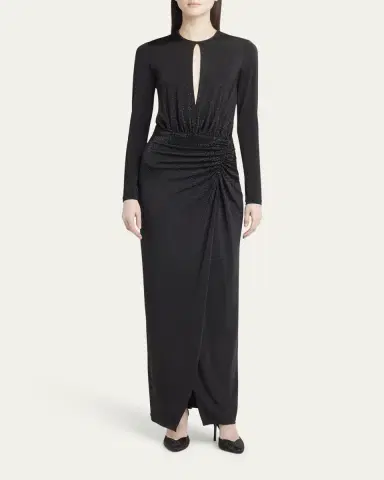 Giorgio Armani Keyhole Long-Sleeve Crystal Draped Jersey Gown | Thumbnail 6 Giorgio Armani Keyhole Long-Sleeve Crystal Draped Jersey Gown | Thumbnail 6
